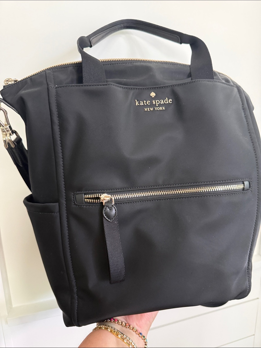 kate spade Black Nylon Backpack with Gold Hardware